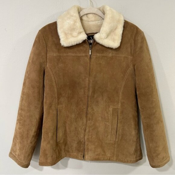 winlit Jackets & Blazers - New York By Winlit Leather Tan Full Zip Coat Jacket Faux Fur Women’s Size Medium